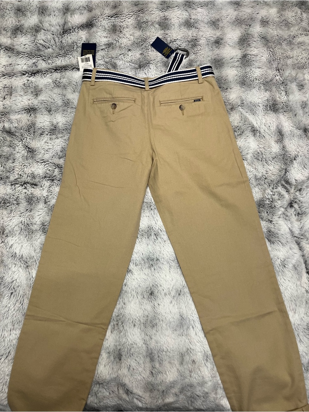 Polo by Ralph Lauren Tan Chino Pants with Navy & White Striped Belt